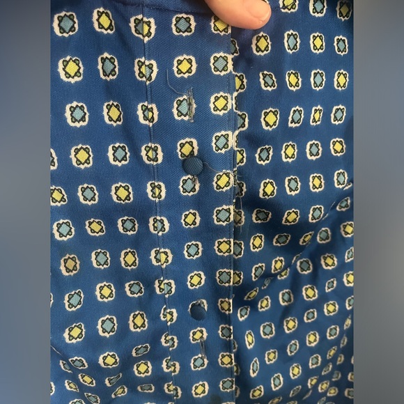 70s Paisley Sundress Medium Blue Midi Straight Button Down Collared Vintage Mod - Picture 5 of 12